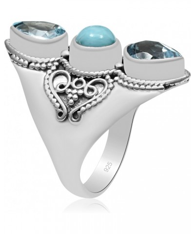 Natural Larimar & Blue Topaz 925 Sterling Silver Statement Ring For Women $17.35 Rings