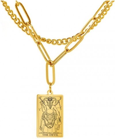 Double Layer Necklace Vintage Tarot Jewelry Good Luck Amulet Pendants Stainless Steel Necklace Gold-THE DEVIL $8.66 Necklaces