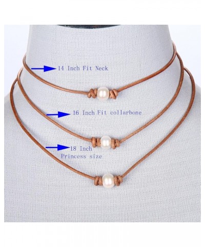 Single Pearl Choker Necklace on Genuine Leather Cord for Women Handmade Choker Jewelry Gift 16" Tan $7.00 Necklaces