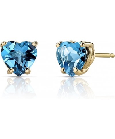 Solid 14K Yellow Gold Swiss Blue Topaz Heart Stud Earrings for Women, Genuine Gemstone Birthstone Classic Solitaire Studs, 6m...