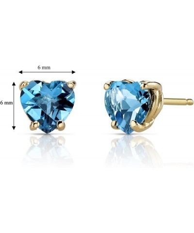 Solid 14K Yellow Gold Swiss Blue Topaz Heart Stud Earrings for Women, Genuine Gemstone Birthstone Classic Solitaire Studs, 6m...