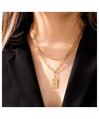 Double Layer Necklace Vintage Tarot Jewelry Good Luck Amulet Pendants Stainless Steel Necklace Gold-THE DEVIL $8.66 Necklaces