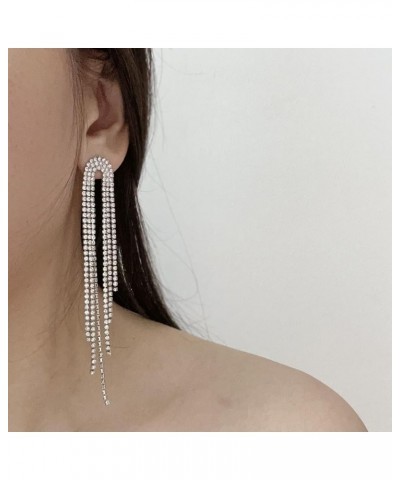 Wedding Party Clear Rhinestone Tassel Crystal Chain Dangle Dangling Bling Fringed Earrings Clear $10.61 Earrings