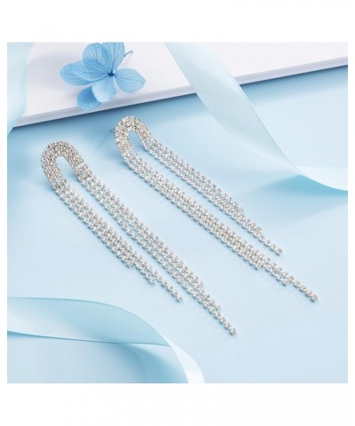 Wedding Party Clear Rhinestone Tassel Crystal Chain Dangle Dangling Bling Fringed Earrings Clear $10.61 Earrings