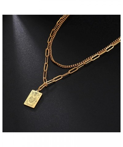 Double Layer Necklace Vintage Tarot Jewelry Good Luck Amulet Pendants Stainless Steel Necklace Gold-THE DEVIL $8.66 Necklaces