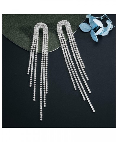 Wedding Party Clear Rhinestone Tassel Crystal Chain Dangle Dangling Bling Fringed Earrings Clear $10.61 Earrings