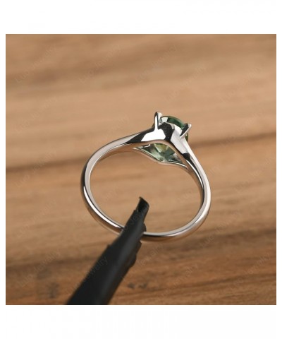 S925 Sterling Silver Gemstone Ring Split Shank Oval Shaped 8x6 mm Solitaire Engagement Promise Ring for Women Green Sapphire ...