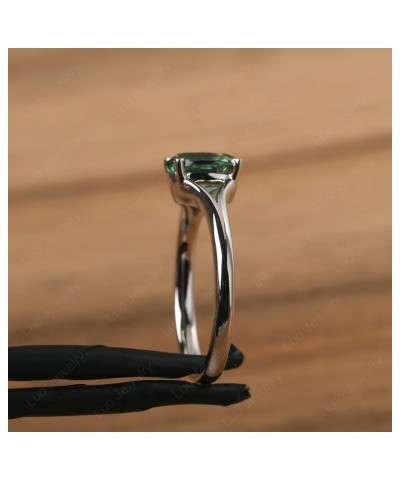 S925 Sterling Silver Gemstone Ring Split Shank Oval Shaped 8x6 mm Solitaire Engagement Promise Ring for Women Green Sapphire ...