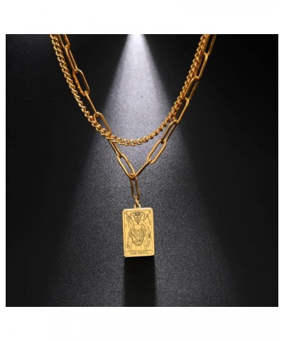 Double Layer Necklace Vintage Tarot Jewelry Good Luck Amulet Pendants Stainless Steel Necklace Gold-THE DEVIL $8.66 Necklaces