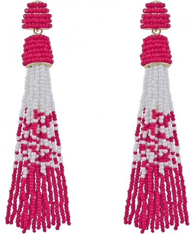 Handmade Beads Tassels Fringe Dangle Drop Earrings For Women (ER1093) Fuchsia $14.49 Earrings