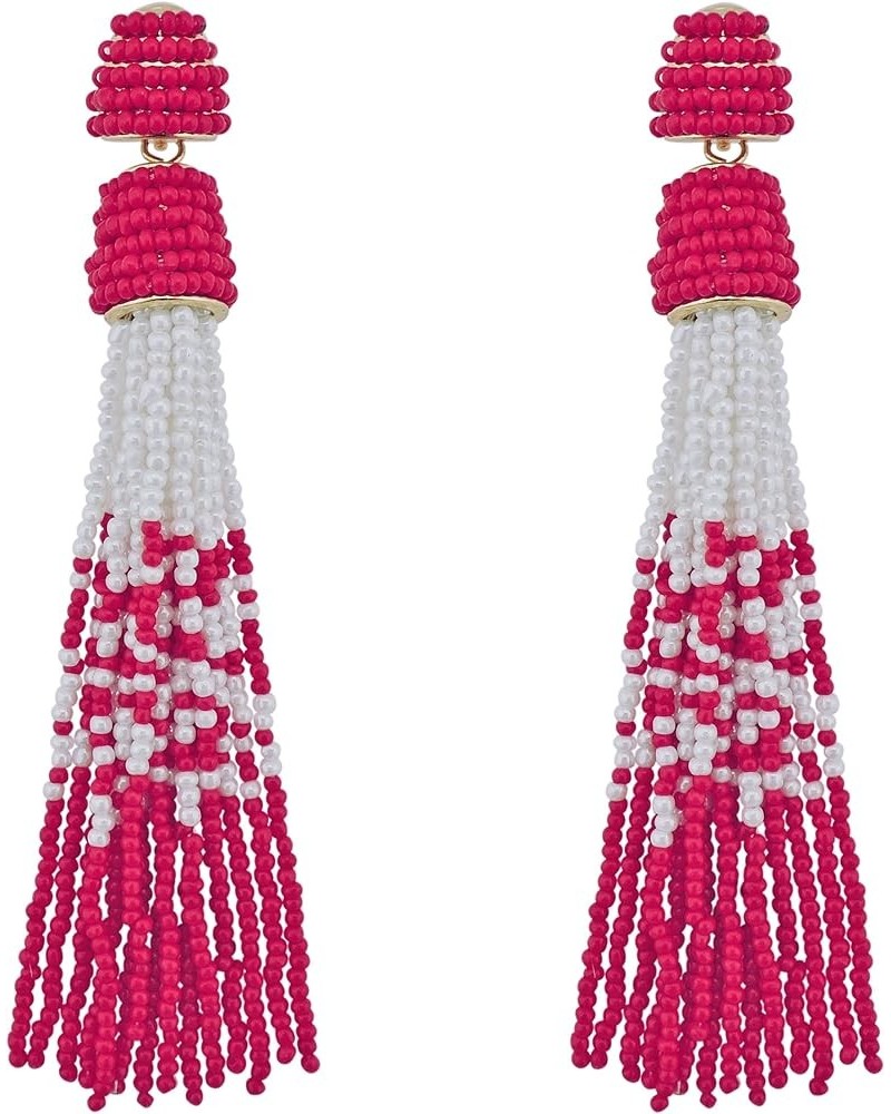 Handmade Beads Tassels Fringe Dangle Drop Earrings For Women (ER1093) Fuchsia $14.49 Earrings