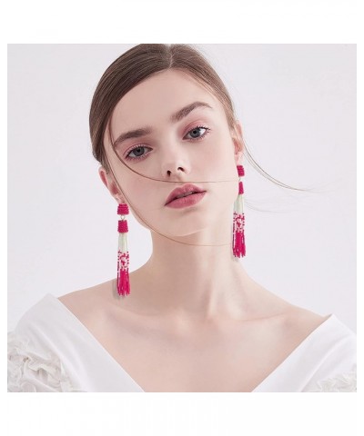 Handmade Beads Tassels Fringe Dangle Drop Earrings For Women (ER1093) Fuchsia $14.49 Earrings