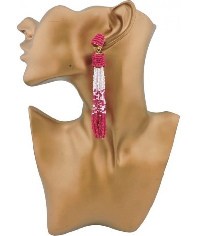 Handmade Beads Tassels Fringe Dangle Drop Earrings For Women (ER1093) Fuchsia $14.49 Earrings