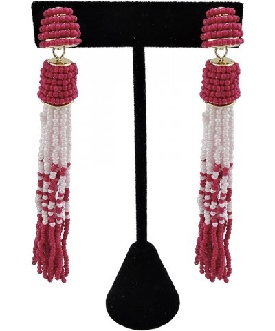 Handmade Beads Tassels Fringe Dangle Drop Earrings For Women (ER1093) Fuchsia $14.49 Earrings