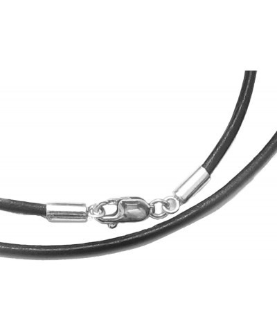 925 Sterling Silver Round Natural Leather Cord 2mm Choker Necklace Black 20 Inches $12.14 Necklaces