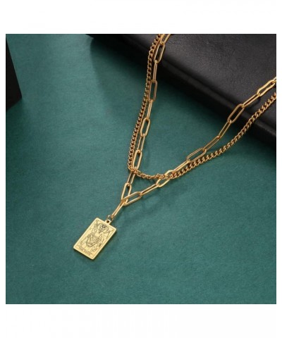 Double Layer Necklace Vintage Tarot Jewelry Good Luck Amulet Pendants Stainless Steel Necklace Gold-THE DEVIL $8.66 Necklaces