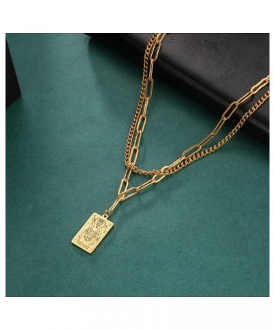 Double Layer Necklace Vintage Tarot Jewelry Good Luck Amulet Pendants Stainless Steel Necklace Gold-THE DEVIL $8.66 Necklaces