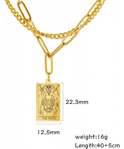 Double Layer Necklace Vintage Tarot Jewelry Good Luck Amulet Pendants Stainless Steel Necklace Gold-THE DEVIL $8.66 Necklaces