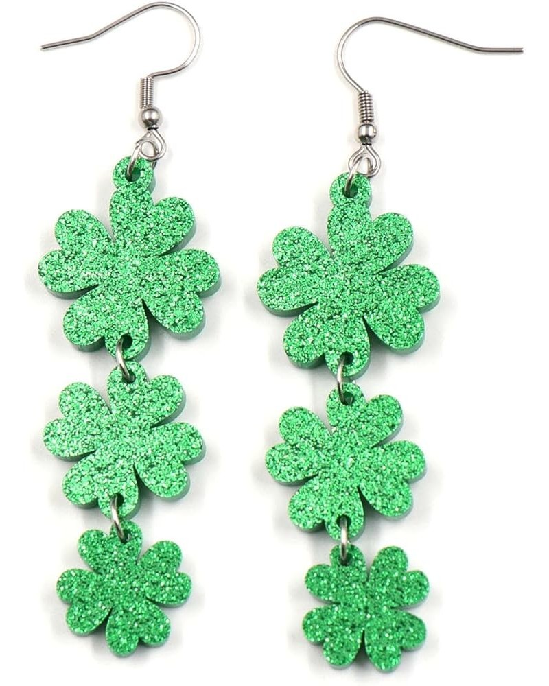 St.Patrick's Day Earrings for Women Teen Girls Cute Clover Leaf/Hungry Caterpillar Stud Earrings Green Shimmer Acrylic Earrin...