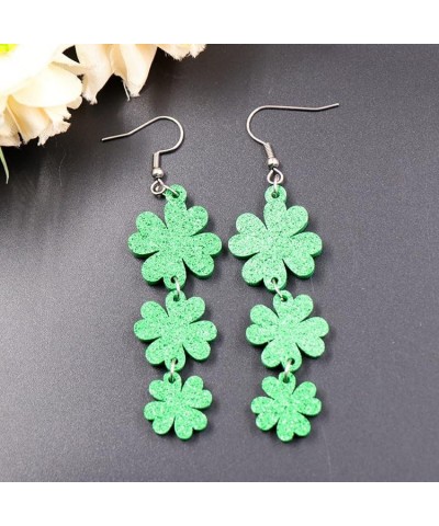 St.Patrick's Day Earrings for Women Teen Girls Cute Clover Leaf/Hungry Caterpillar Stud Earrings Green Shimmer Acrylic Earrin...