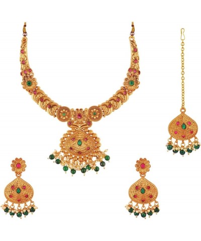 Indian Bollywood Traditional Crystal Pearl Wedding Choker Necklace Earrings Maang Tikka Jewelry Set Pink, Green $18.16 Jewelr...