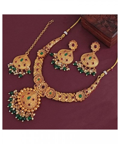 Indian Bollywood Traditional Crystal Pearl Wedding Choker Necklace Earrings Maang Tikka Jewelry Set Pink, Green $18.16 Jewelr...