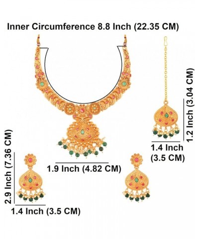 Indian Bollywood Traditional Crystal Pearl Wedding Choker Necklace Earrings Maang Tikka Jewelry Set Pink, Green $18.16 Jewelr...