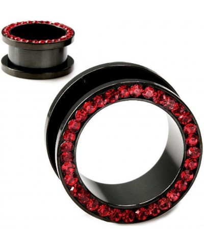 Black Titanium with Red CZ Over Surgical Steel Screw-on Plugs/Gauges 2 Pieces (1 Pair) (B/60) 14G (1.6MM) $9.27 Body Jewelry