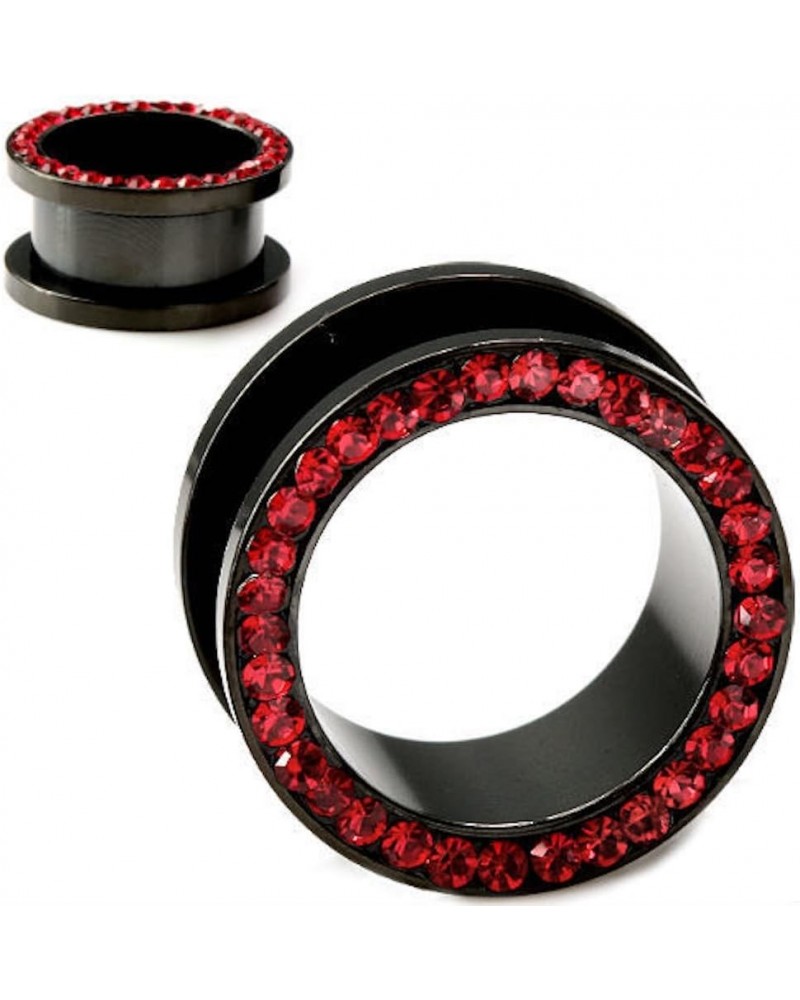 Black Titanium with Red CZ Over Surgical Steel Screw-on Plugs/Gauges 2 Pieces (1 Pair) (B/60) 14G (1.6MM) $9.27 Body Jewelry