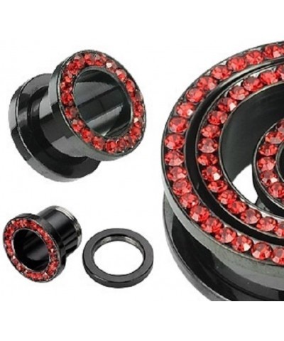 Black Titanium with Red CZ Over Surgical Steel Screw-on Plugs/Gauges 2 Pieces (1 Pair) (B/60) 14G (1.6MM) $9.27 Body Jewelry