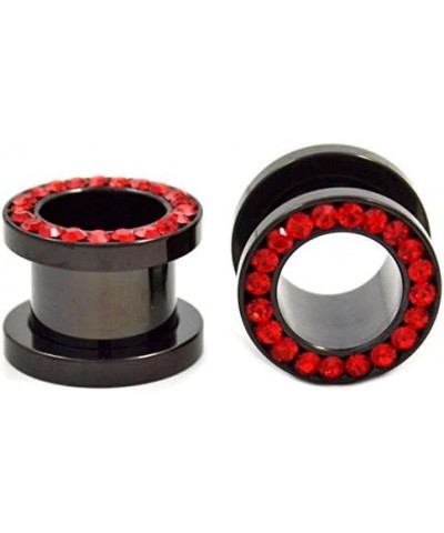 Black Titanium with Red CZ Over Surgical Steel Screw-on Plugs/Gauges 2 Pieces (1 Pair) (B/60) 14G (1.6MM) $9.27 Body Jewelry