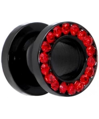 Black Titanium with Red CZ Over Surgical Steel Screw-on Plugs/Gauges 2 Pieces (1 Pair) (B/60) 14G (1.6MM) $9.27 Body Jewelry