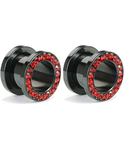 Black Titanium with Red CZ Over Surgical Steel Screw-on Plugs/Gauges 2 Pieces (1 Pair) (B/60) 14G (1.6MM) $9.27 Body Jewelry