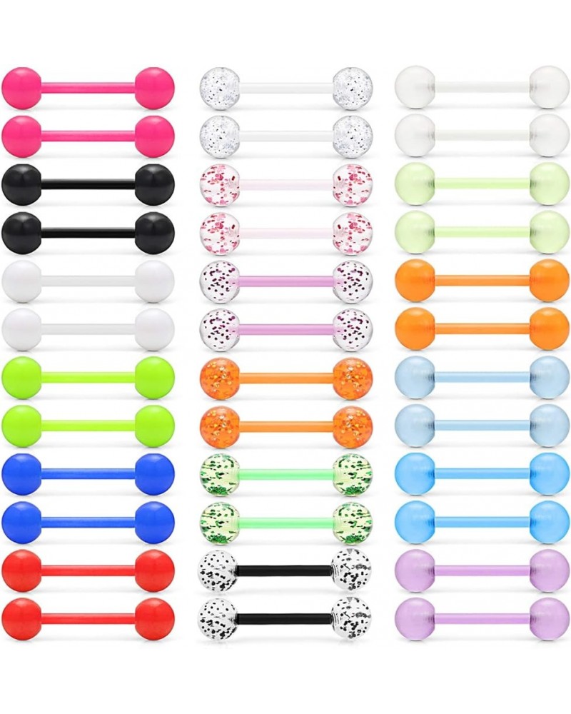 36Pcs 14G Glow in Dark Flexible Acrylic Straight Tongue Barbell Nipple Ring Retainer Piercing Jewelry for Women Men 16mm Bar ...