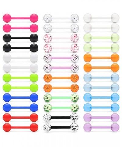 36Pcs 14G Glow in Dark Flexible Acrylic Straight Tongue Barbell Nipple Ring Retainer Piercing Jewelry for Women Men 16mm Bar ...