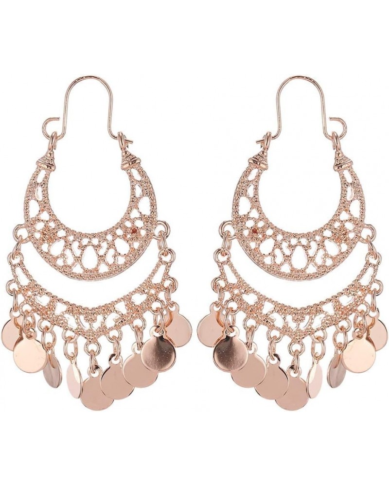 Bohemian Boho Chandelier Dangle Drop Earrings for Women – Lightweight Filigree Gypsy Coin Disc Tassel Charm Hoops – included ...