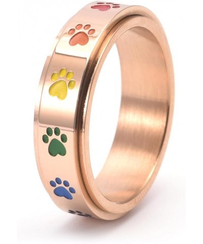 Cute Pet Footprint with Dog and Cat Paw Prints Rainbow Ring for Women Men Beautiful Wedding Engagement Couple Gift Party Anim...