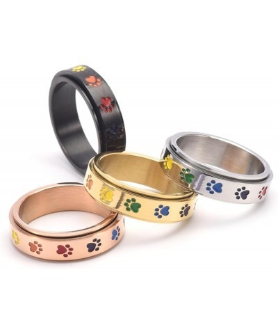 Cute Pet Footprint with Dog and Cat Paw Prints Rainbow Ring for Women Men Beautiful Wedding Engagement Couple Gift Party Anim...