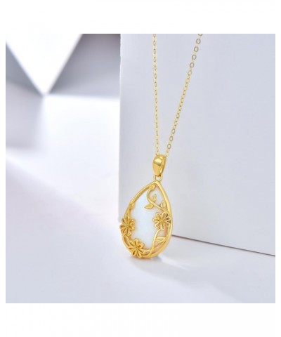 14K Solid Gold White Opal Necklace for Women,Real Gold Teardrop Opal Flower Pendant Necklace Jewelry Gifts for Girls Mom Wife...