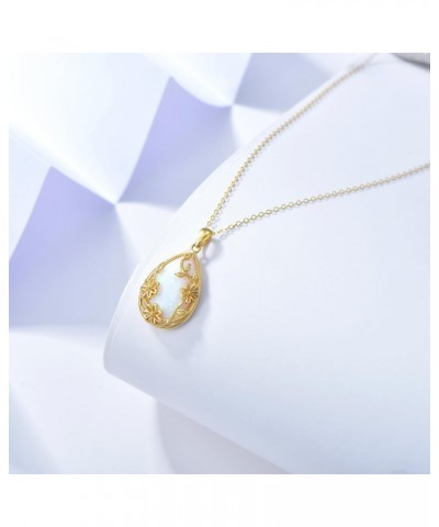 14K Solid Gold White Opal Necklace for Women,Real Gold Teardrop Opal Flower Pendant Necklace Jewelry Gifts for Girls Mom Wife...