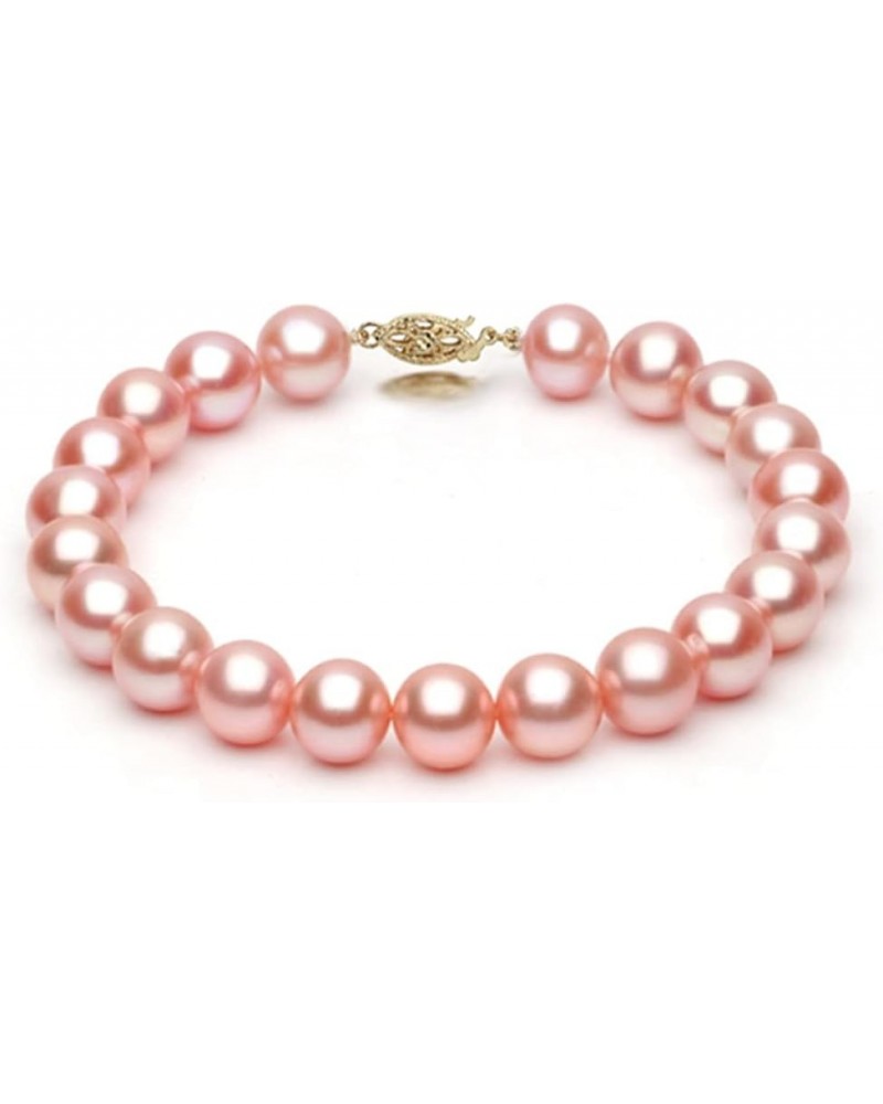 14K Gold 8-9mm Pink Freshwater Cultured Pearl Bracelet in AAA Quality, 6.5, 7, 7.5, 8 Inches 7.5 Inches Yellow Gold $66.22 Br...