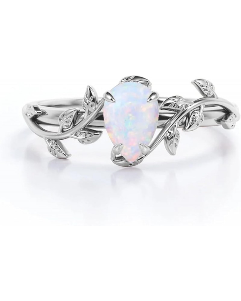 Opal Rings Sterling Silver Wedding Rings for Women, White Opal Engagement Promise Band Ring Anniversary Promise Rings for Her...