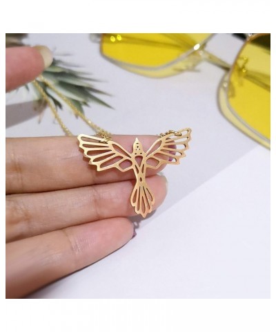 Line Origami Phoenix Bird Necklaces for Women Men. Stainless Steel Geometric Animal Pendant Necklace Hypoallergenic Jewelry G...