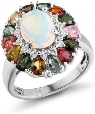 Women 925 Sterling Silver Opal Ring Tourmaline Multicolor Natural Gemstone Ring for Women Girls Natural Birthstone Ring Size ...