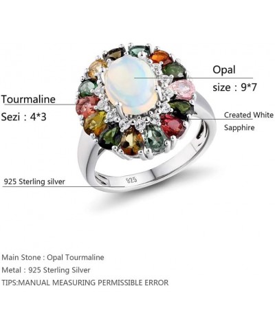 Women 925 Sterling Silver Opal Ring Tourmaline Multicolor Natural Gemstone Ring for Women Girls Natural Birthstone Ring Size ...