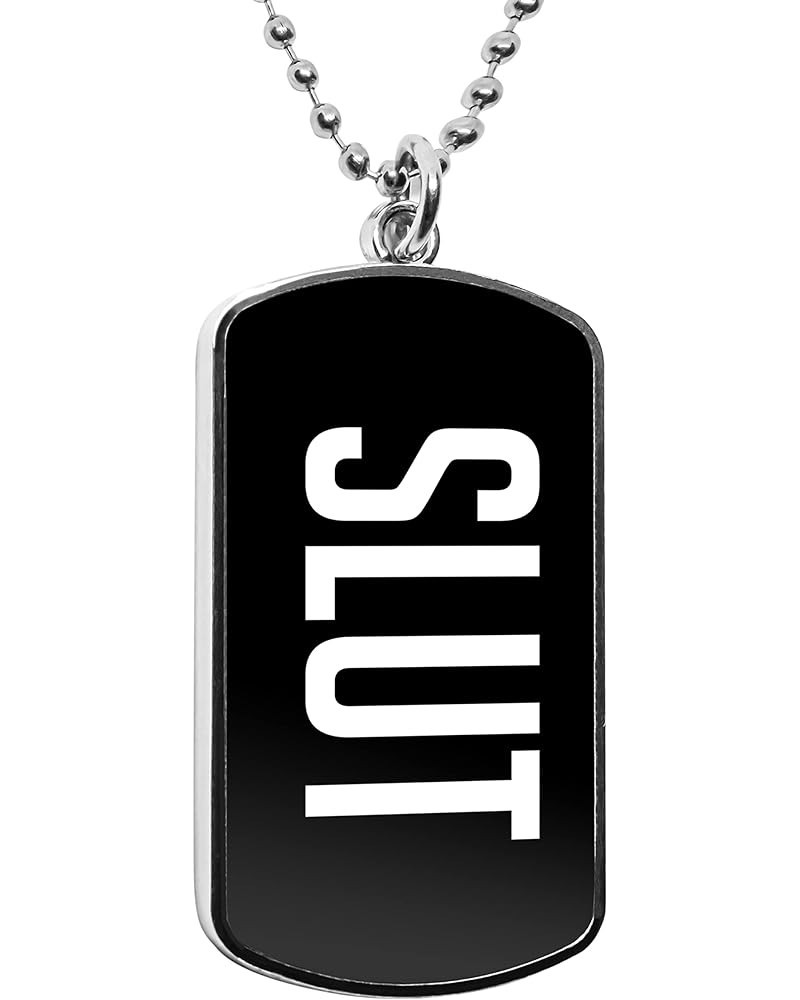 Slut Dog Tag Pendant Pride Necklace Funny Gag gifts military dogtag curse words message pendant charms accessories Black $16....