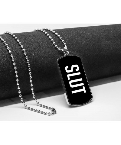 Slut Dog Tag Pendant Pride Necklace Funny Gag gifts military dogtag curse words message pendant charms accessories Black $16....