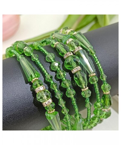 Bohemian Multilayer Beaded Bracelets for Women Stretch Layered Bead Bracelets Charm Bangle Girl Handmade Jewelry Grass Green ...