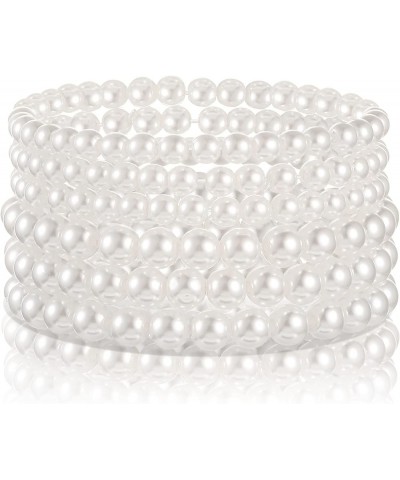 6 Pieces Faux Pearl Bracelet Set Stretch Bracelets Bridal Dancing Party Jewelry for Women Girls White $8.84 Bracelets