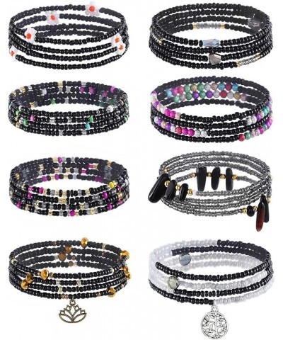 24-39inch African Waist Beads for Women 8Pcs Elastic Belly Beads Colorful Beaded Waist Jewelry Accessories Body Chain Black 4...